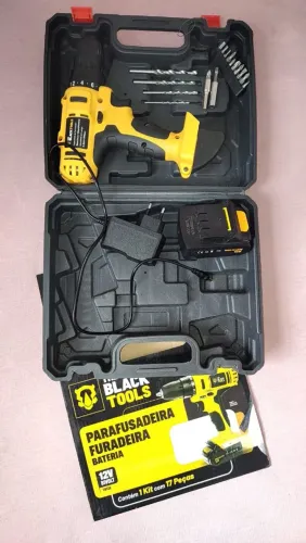 Furadeira parafusadeira sem fio 3/8 12V + jogo +300 peças Black Tools