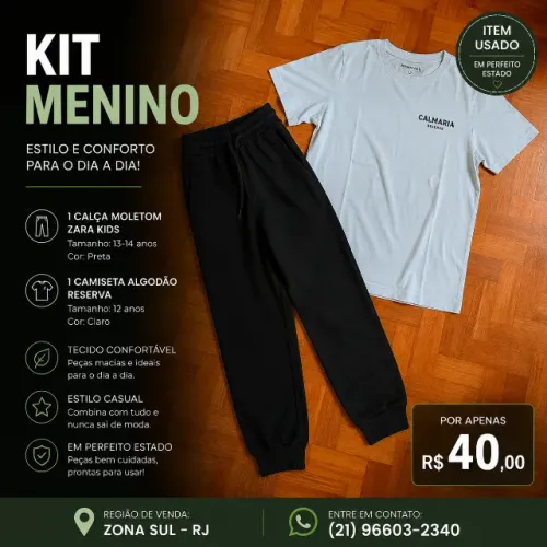 Kit calça preta de moletom Zara Kids e camisa Reserva