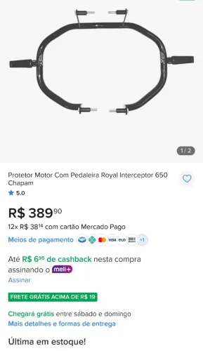Protetor de Motor Chapam para Interceptor/Continental GT 650 com apoio para os pés.