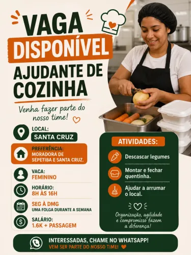 Vaga para auxiliar de cozinha