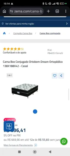 Cama Box Conjugado Ortobom Dream Ortopédico 138X188X42 - Casal