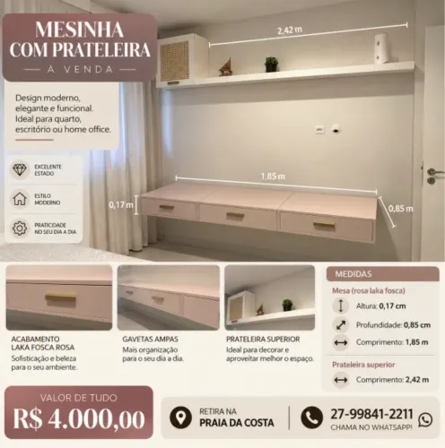Escrivaninha de menina mesinha + Nicho e suporte para TV