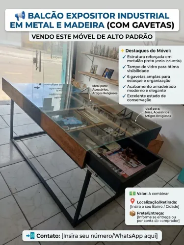 Vendo balcão expositor com 6 gavetas e estrutura de metal
