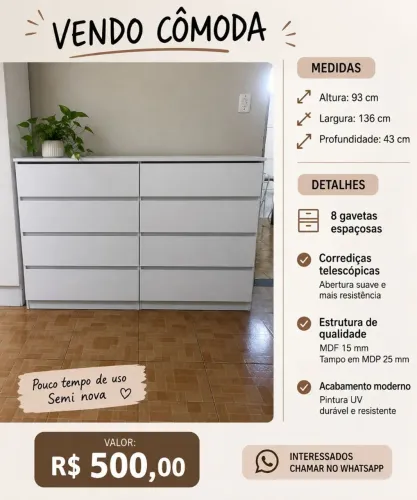 Comoda 8 gavetas Semi Nova
