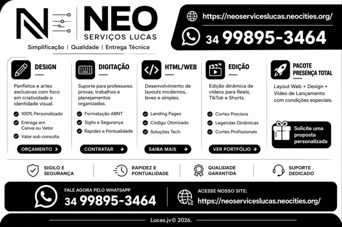 Digitação, Edição, Html e Design