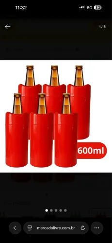 Porta Garrafa de Cerveja Térmico 600ml Com Isopor 12Unidades Vermelho