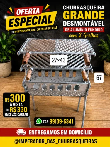 Churrasqueira Grande Desmontável de Alumínio fundido com 2 grelhas