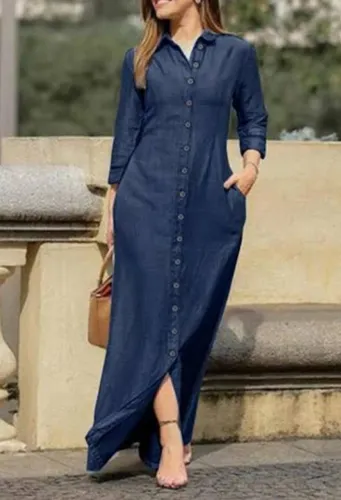 Vestido chemise estilo jeans longo P