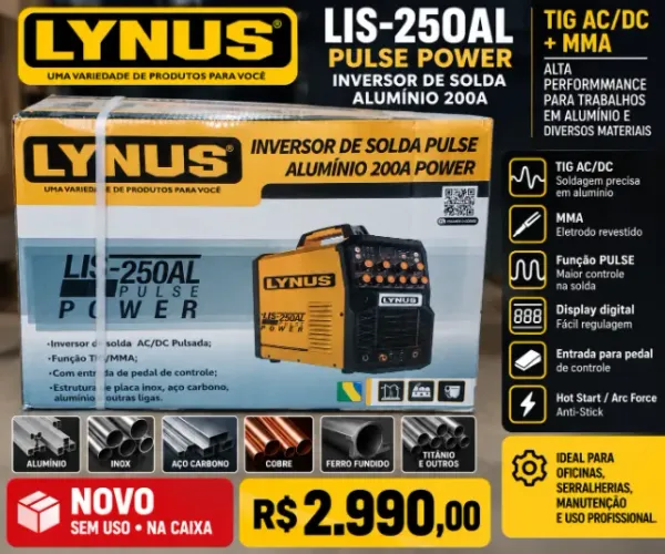 Inversora de Solda Lynus LIS-250AL Pulse Power 200A