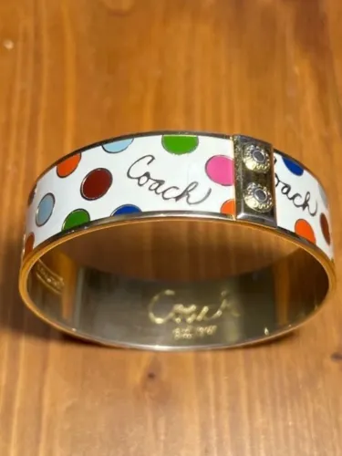 pulseira bangle coach pop dots branca colorida strass dourado original