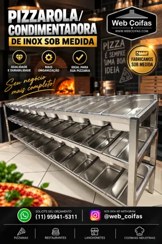 Pizzarola, Condimentadora de Sobrepor em aço Inox, com cubas GNs, secas ou refrigeradas