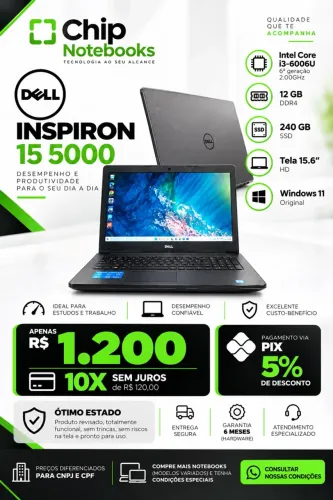 Notebook Dell 15 5000 core i3 16gb 256gb 15.6 polegadas