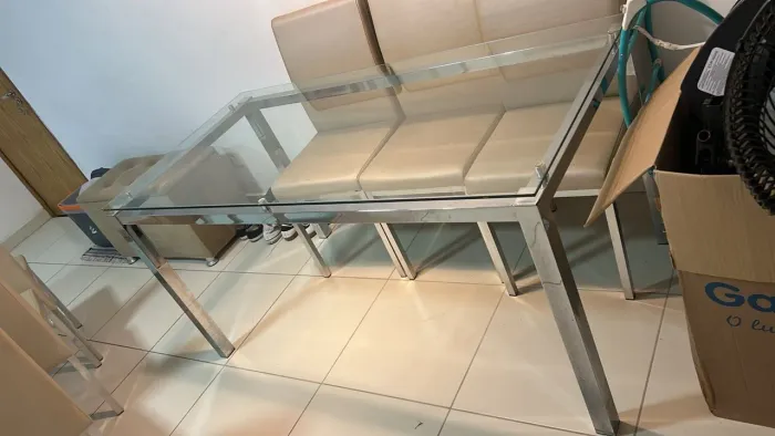 Mesa inox tampo de vidro