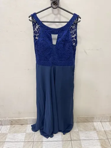 vestido de festa longo azul renda (Tamanho Único)