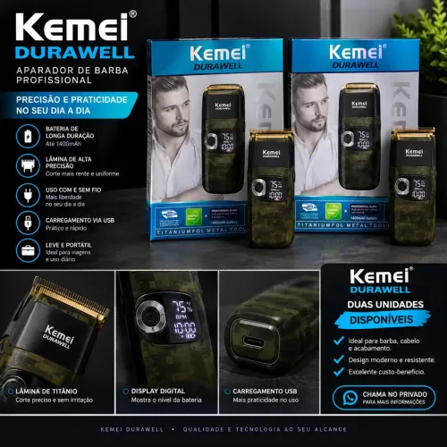APARADOR DE BARBA KEMEI DURAWELL KM-2027 ? 2 UNIDADES DISPONÍVEIS
