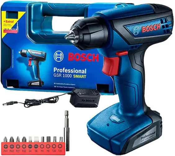 Furadeira Parafusadeira Bosch GSR 1000 Smart 12V + Acessórios