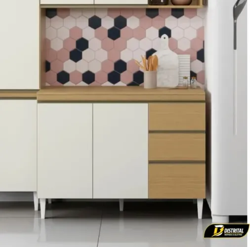 Balcão De Cozinha com 3 Portas e 2 Gavetas Clara Pronta Entrega