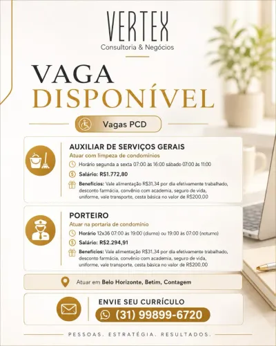 Vaga de emprego para Betim, Contagem e Belo Horizonte 
