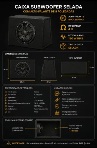 SUBWOOFER 150W RMS 150,00 (CAIXA SELADA)