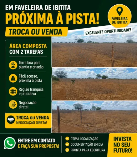 Em faveleira de ibitita (PRÓXIMA A PISTA) Troca ou venda Área composta com 2 tarefas
