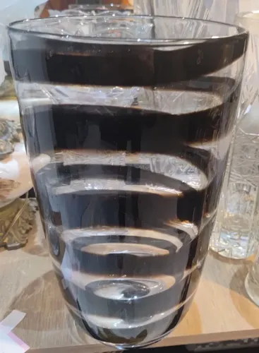 Vaso de Vidro Artístico com Espiral Fumê