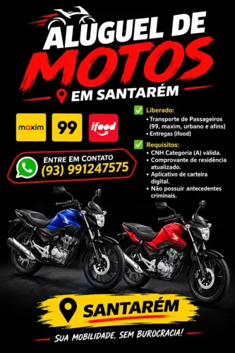 Alugue já sua moto para trabalhar em apps
