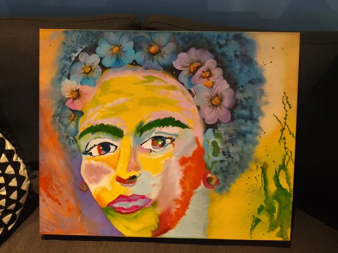 Quadro Pintura em Tela Frida Kahlo Feito à Mão (62x50 cm)