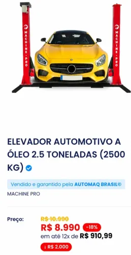 Elevador Automotivo Novo - 2.5 Toneladas- R$ 8.990