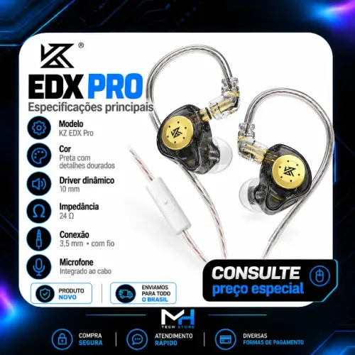 Fone de Ouvido KZ EDX Pro com Microfone Preto