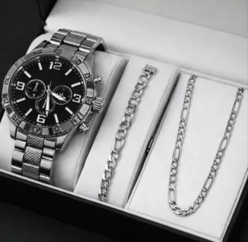 Kit Relógio + Corrente + Pulseira