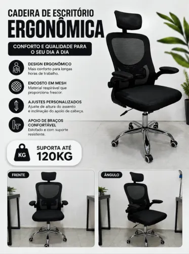 Cadeira de Escritório Ergonômica - Preta