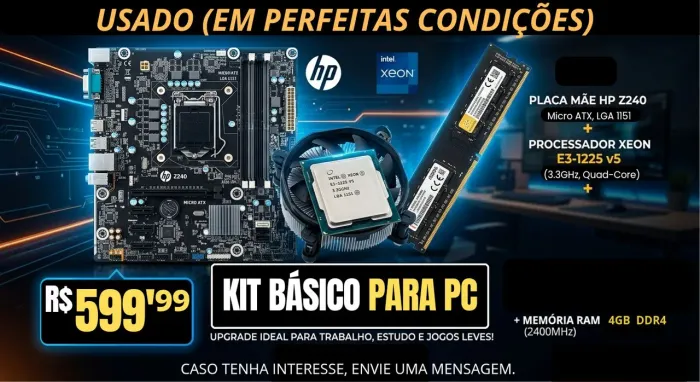 Pc de escritório - Kit com placa, memória e processador. Usado, mas em bom estado.