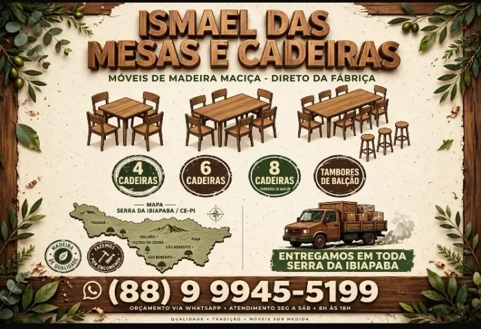 Mesas e cadeiras de madeira maciça