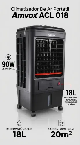 Climatizador De Ar Portátil 90 W 18 L 20m² Acl018 Amvox