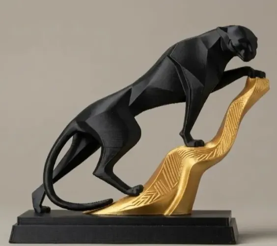Escultura Pantera Negra Geométrica Low Poly - Decoração de Luxo 3D