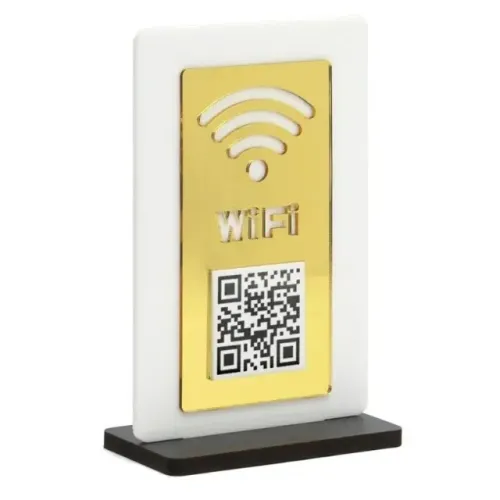 Placa Acrílica QR Code Dourada Wi-Fi Personalizada