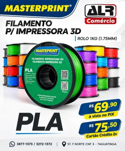 FILAMENTO PLA PARA IMPRESSORA 3D PLA 1KG MASTERPRINT PREMIUM 1.75MM