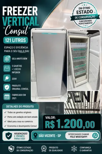 Vendo freezer vertical Consul em excelente estado de conservação.