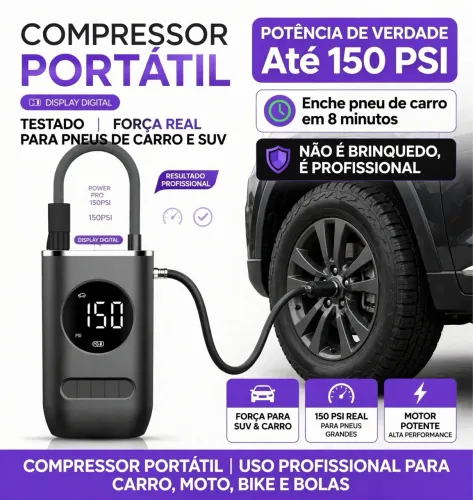 Mini compressor portátil Pneu Carro Moto e SUV