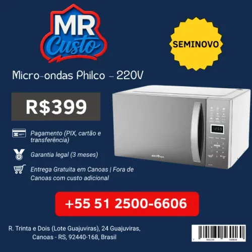 Micro-ondas Philco 220V Usada Revisado e Testada - Garantia | MR Custo