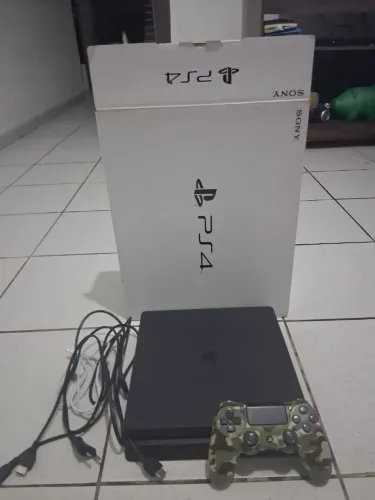 Ps4 slim 1t com caixa e 3 jogos midia fisica