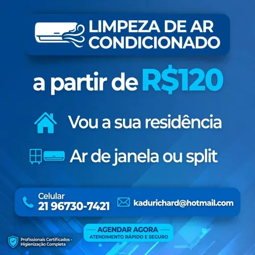 Limpeza e higienização ar condicionado.