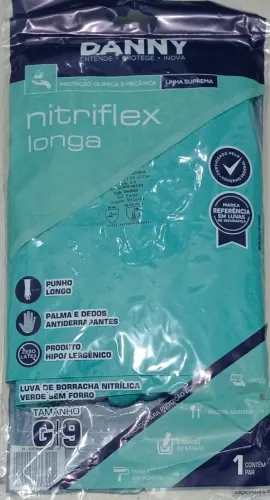 Luva Nitrílica Química (20 unidades) Nitriflex Longa 46cm Tamanho G | 9cm