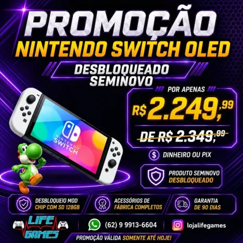 Nintendo Switch OLED desbloqueado, com garantia, loja física