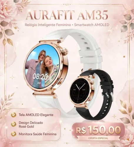 Relógio Inteligente Feminino Smartwatch Amoled Aurafit Am35