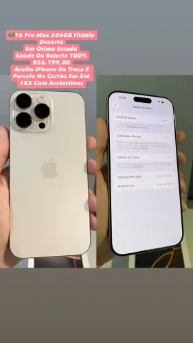 iPhone 16 Pro Max 256GB Titânio Deserto ( Saúde Da Bateria 100% ) - Usado