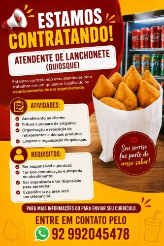 Vaga para atendente de lanchonete (quiosque)