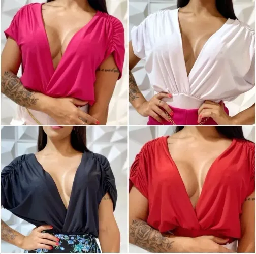 Body cavado com decote modelo borboleta. Veste m ao gg 