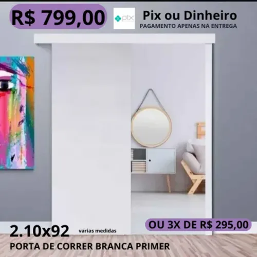 Porta de Correr Branca primer completa modelo pc8 2.10x92 - frete a/c pagamento na entrega