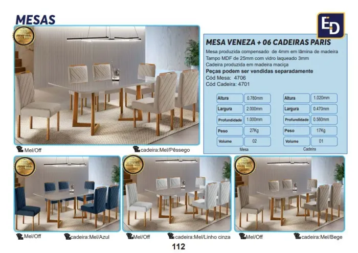 Mesa Veneza + 6 Cadeiras Paris - Elegância para sua sala!